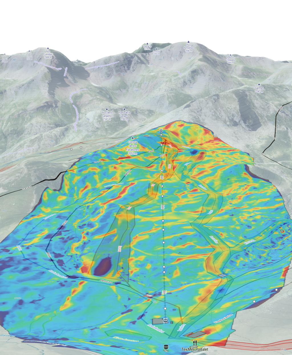 Snow depth visualization overlay generated by IVAQ Strata